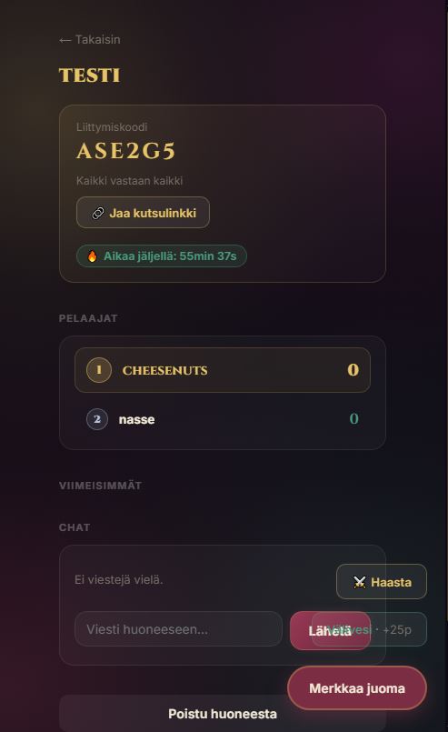Pelihuoneen live-leaderboard ja chat